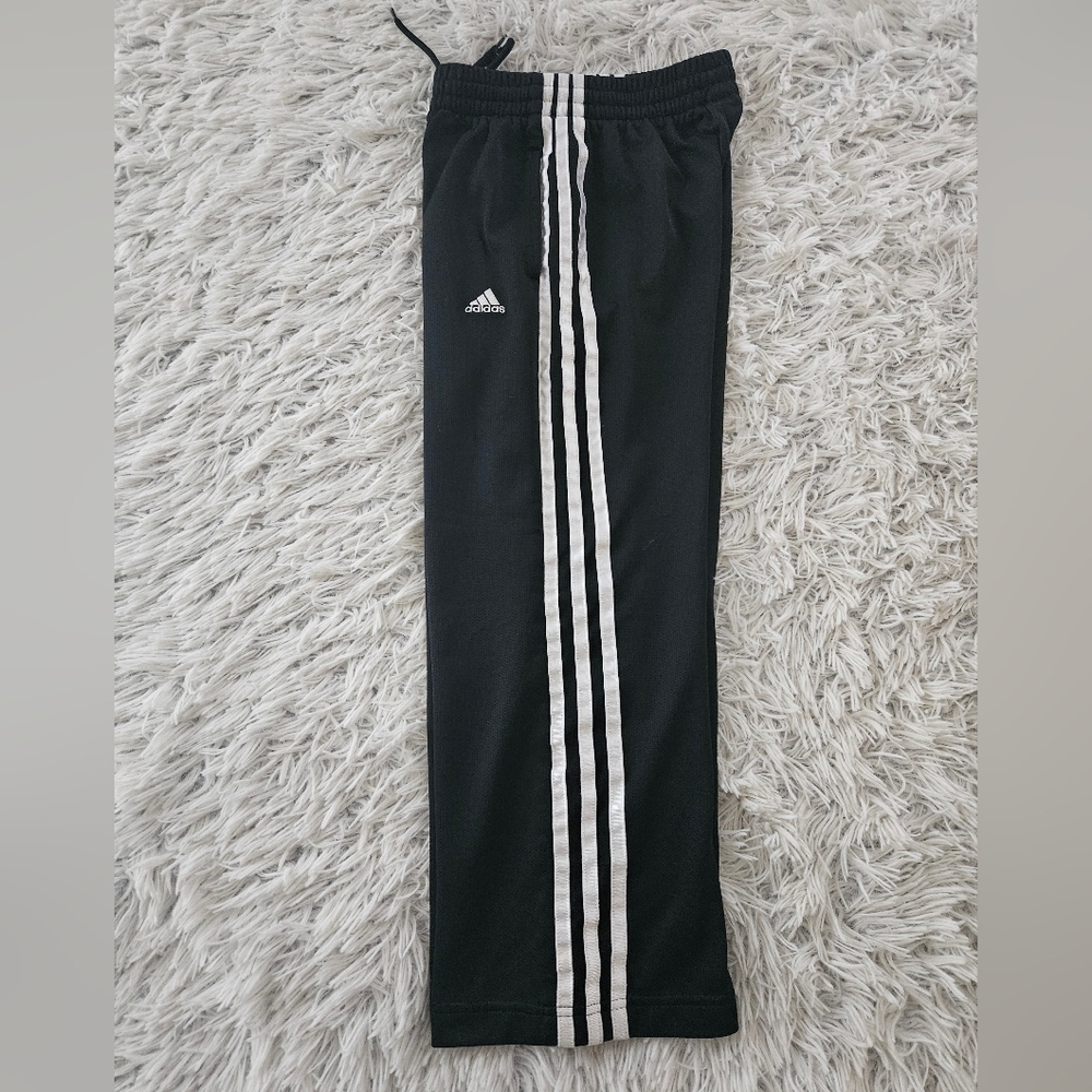 Vintage Adidas Kids Black Track Pants Boys Unisex Small Wide Leg Drawstring - Picture 4 of 12